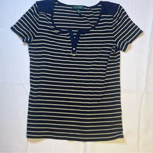 Ralph Lauren Navy and Gold Striped Tee